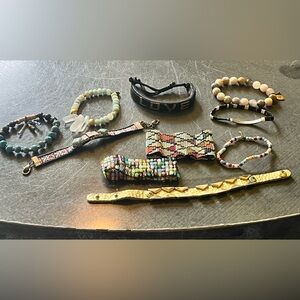 Women’s bundle of ten bracelets. Quartz, stone, beads, multicolored